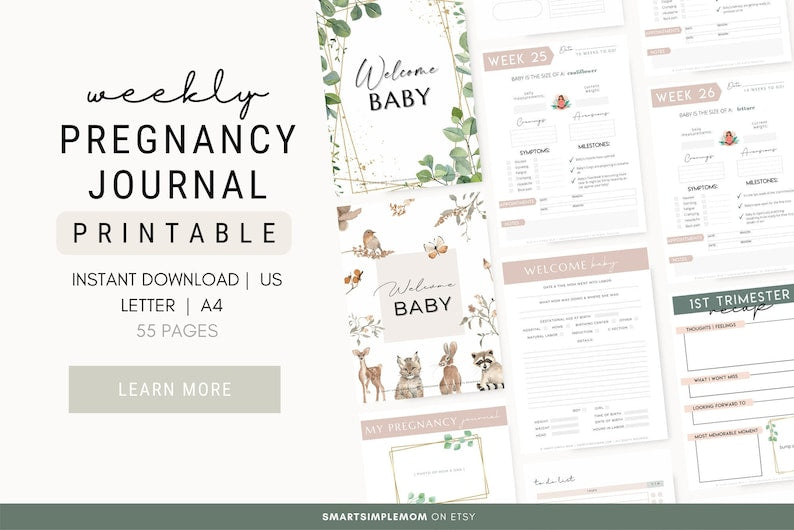 WEEKLY PREGNANCY JOURNAL PRINTABLE | Digital Pregnancy Planner